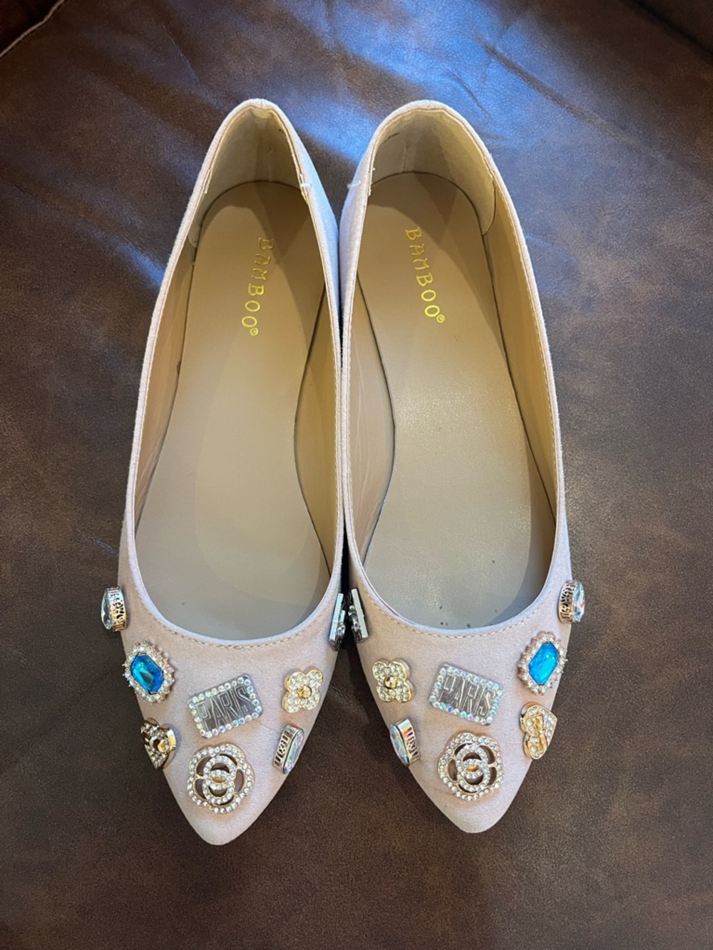 BAMBOO Blush Pink Jeweled Pointed-Toe Flats